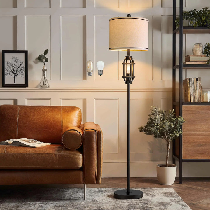 62.5 Inch Industrial Floor Lamp, Living Room Standing Tall Lamp, Black