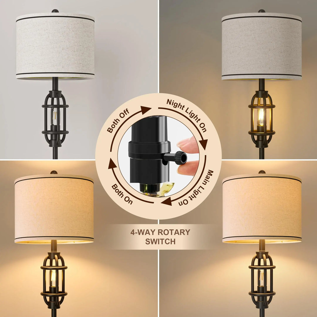 62.5 Inch Industrial Floor Lamp, Living Room Standing Tall Lamp, Black