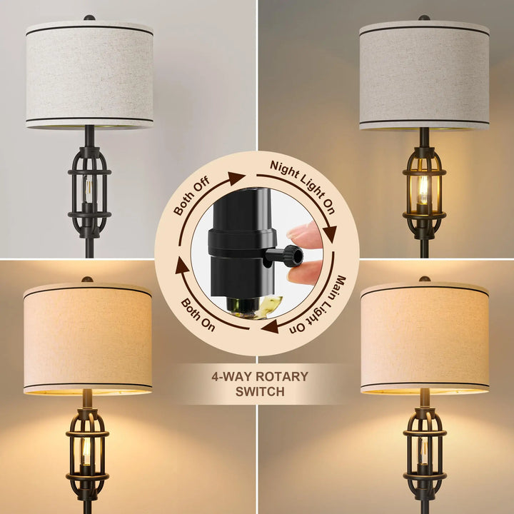 62.5 Inch Industrial Floor Lamp, Living Room Standing Tall Lamp, Black