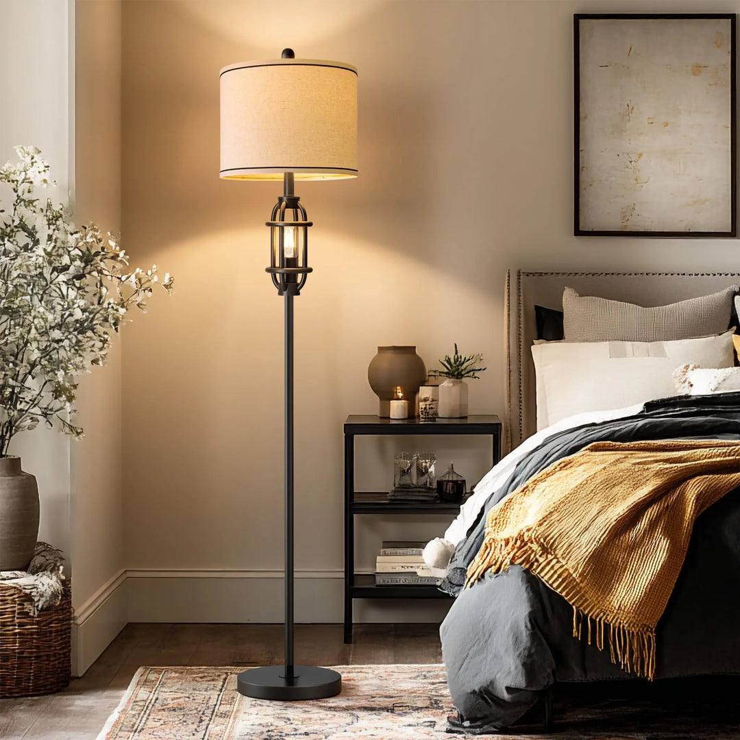62.5 Inch Industrial Floor Lamp, Living Room Standing Tall Lamp, Black