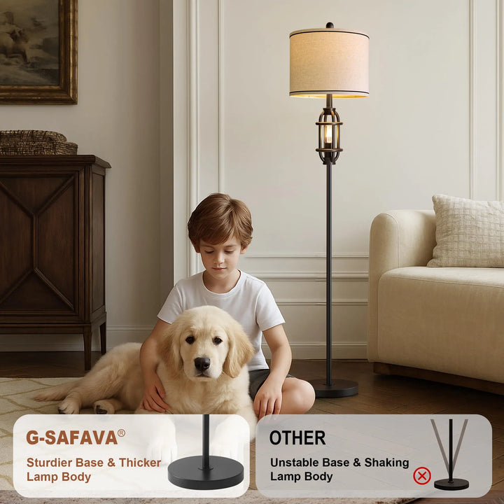 62.5 Inch Industrial Floor Lamp, Living Room Standing Tall Lamp, Black