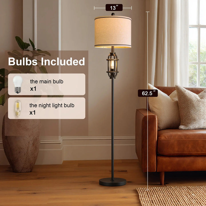 62.5 Inch Industrial Floor Lamp, Living Room Standing Tall Lamp, Black
