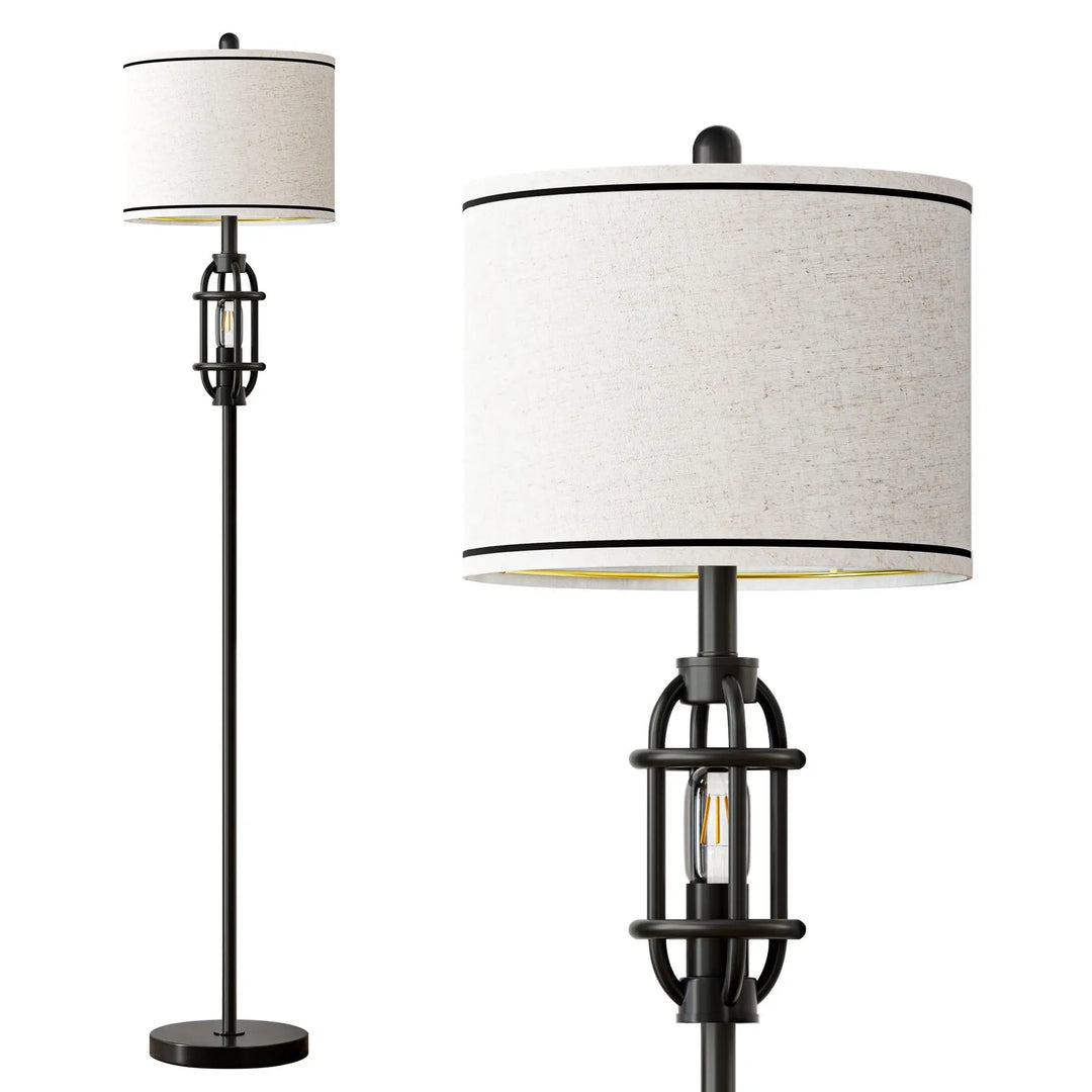 62.5 Inch Industrial Floor Lamp, Living Room Standing Tall Lamp, Black