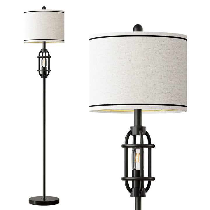 62.5 Inch Industrial Floor Lamp, Living Room Standing Tall Lamp, Black