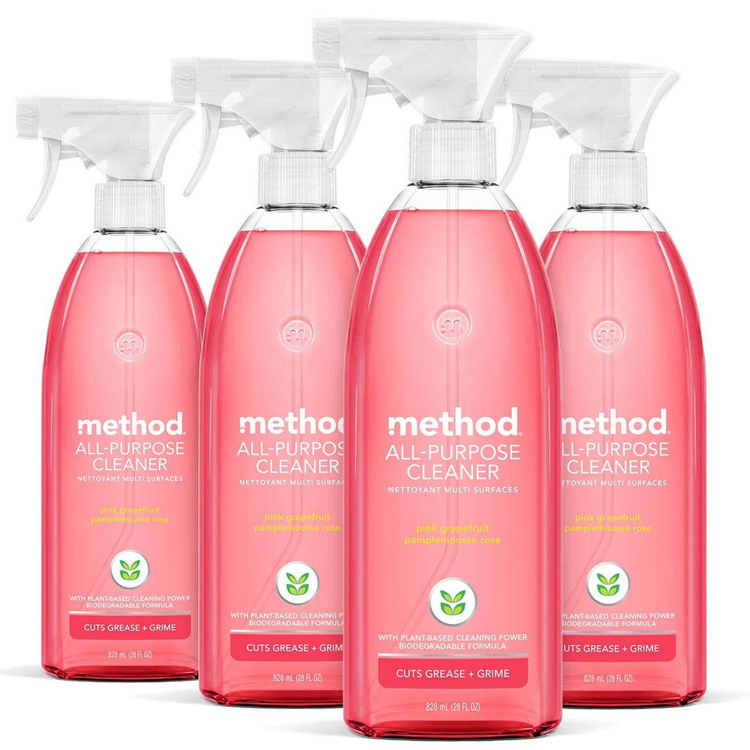 Method All-Purpose Cleaner Spray, Pink Grapefruit, Plant-Based and Biodegradable Formula Perfect for Most Counters, Tiles and More, 28 Fl Oz, (Pack of 4)