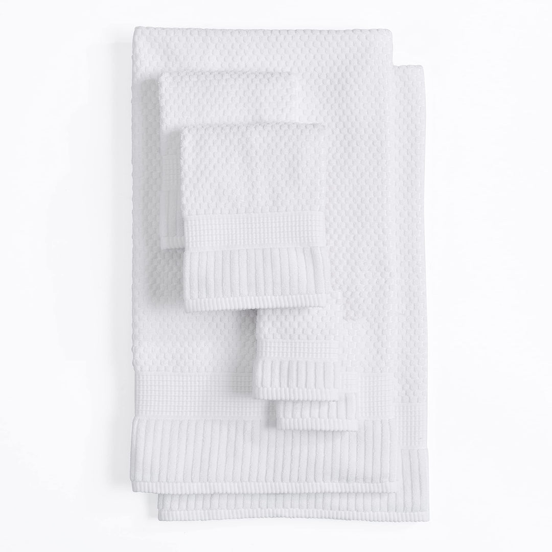 NY Loft 100% Cotton Towel Set 6 Piece Set | Super Soft & Absorbent Quick-Dry 2 Bath Towels 2 Hand Towels & 2 Washcloths |Textured and Durable Cotton | Trinity Collection (6 Piece Set, Bright White) NY Loft