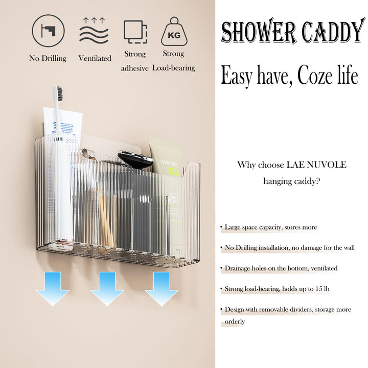 Lae Nuvole 2 Pack Adhesive Mount Cabinet Door Organizer, Wall Mounted Bathroom Organizers and Storage Bins Plastic Stackable Shower Caddy Hanging Floating Shelves for Narrow Space, BPA Free (Clear) Lae Nuvole