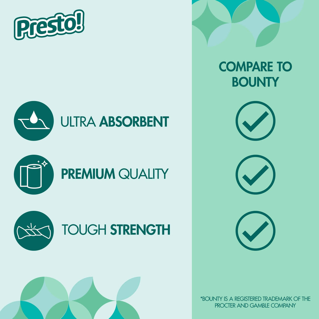 Amazon Brand - Presto! Flex-a-Size Paper Towels, 158 Sheet Huge Roll, 12 Rolls - White