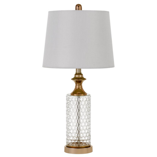 Cal Lighting Glass Table Lamp With Taper Drum Hardback Fabric - White Shade