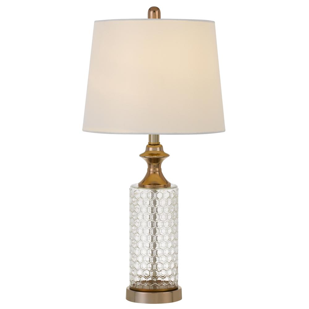 Cal Lighting Glass Table Lamp With Taper Drum Hardback Fabric - White Shade