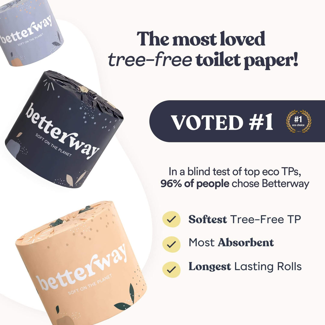 Betterway Bamboo Toilet Paper 3 Ply - Sustainable Toilet Tissue - 12 Double Rolls & 360 Sheets Per Roll - Septic Safe - Organic, Plastic Free - FSC Certified