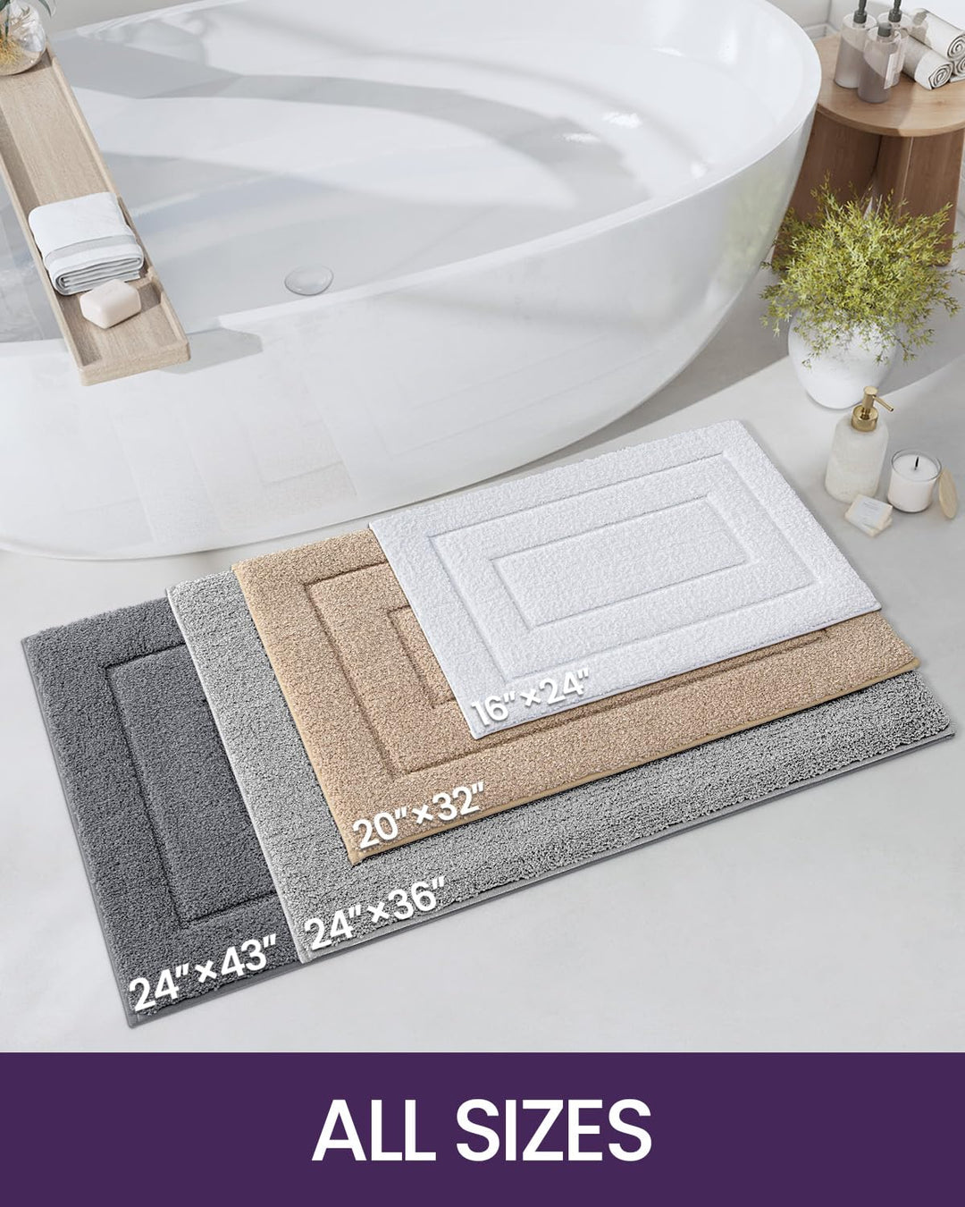 DEXI Bathroom Rug Mat, Extra Soft Absorbent Premium Bath Rug, Non-Slip Comfortable Bath Mat, Carpet for Tub, Shower, Bath Room, Machine Washable, 16"x24", Beige DEXI