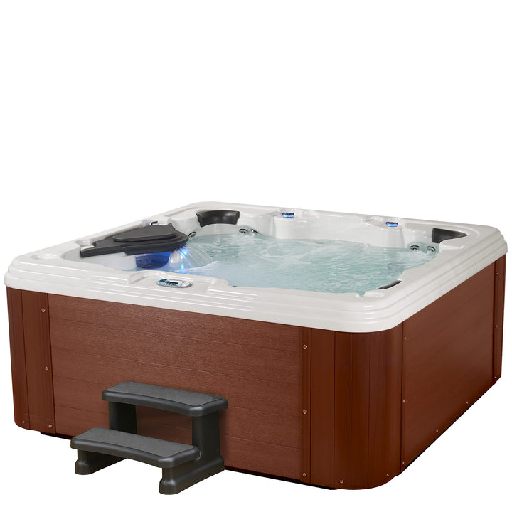 Essential Hot Tubs - Select Series 100-Jet 6-Person 2023 Lounger with Adjustable Massage Features, 240V, Redwood Sterling Silver Essential Hot Tubs