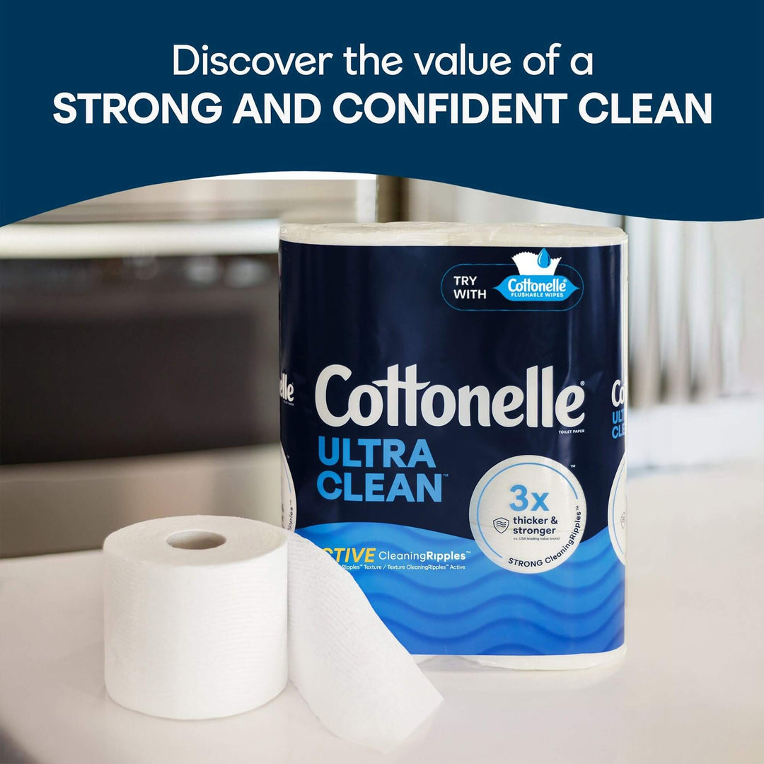 Cottonelle Ultra Clean Toilet Paper with Active CleaningRipples Texture, Strong Bath Tissue, 24 Family Mega Rolls (24 Family Mega Rolls = 132 Regular Rolls) (4 Packs of 6), 353 Sheets per Roll