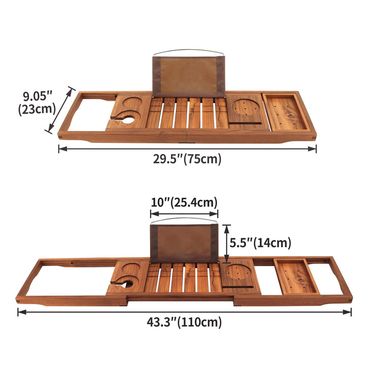 VaeFae Premium Teak Bathtub Tray, Expandable Wooden Bath Tray for Tub, Luxury Bathtub & Bathroom Accessories, Great House Warming, Anniversary & Wedding and Birthday Gifts (Free Teak Body Brush) VaeFae