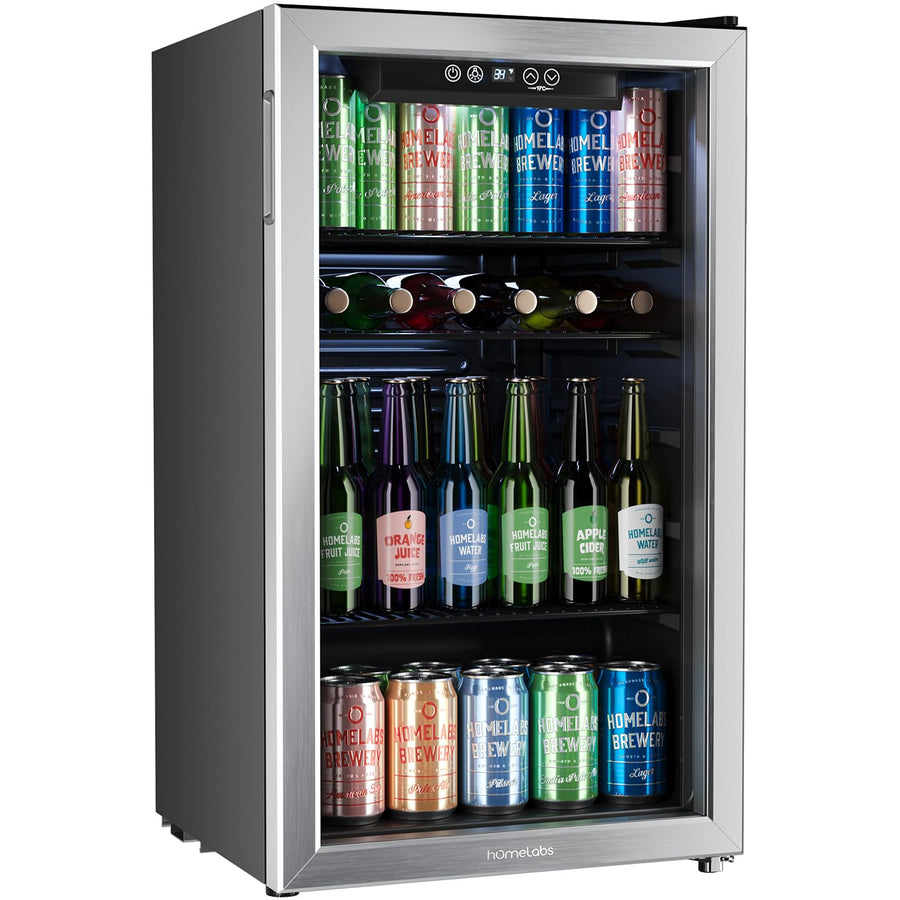 hOmeLabs Beverage Refrigerator and Cooler - 120 Can Mini Fridge with Glass Door for Soda Beer or Wine - Small Drink Dispenser Machine for Office or Bar with Adjustable Removable Shelves 