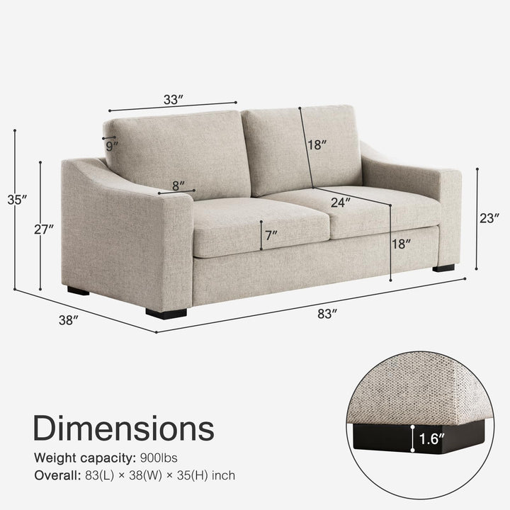 ELUCHANG Oversized 83" Deep Seat Sofa, Modern Sofa Couches for Living Room, 3 Seater Natural Linen Sofa, Upholstered Sofa Cushion & Detachable Cover, Comfy Sofa Couch for Apartment, Oatmeal 