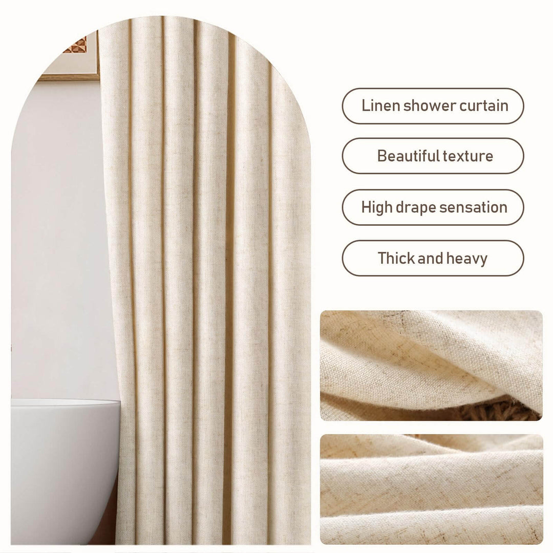 Linen Shower Curtain Beige Boho Farmhouse Shower Curtains for Bathroom Natural Cloth Cotton Fabric Liner Cream 72 x 72 Inch Modern 