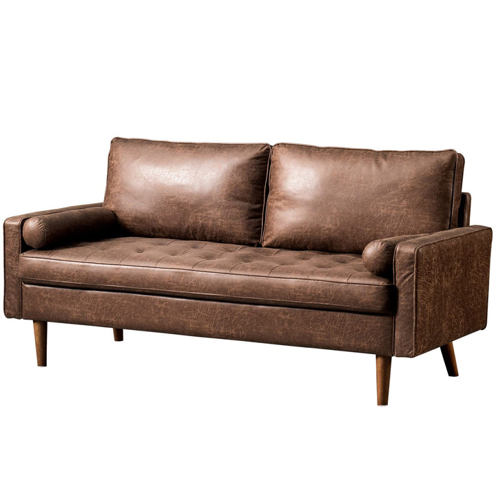 ovios 70" Mid-Century Modern Loveseat, 2-Seater Suede Leather Sofa Couch with Comfy Upholstered Cushions, Deep Seat Rivet Tufted Sofas for Living Room Bedroom Apartment, Dark Brown 