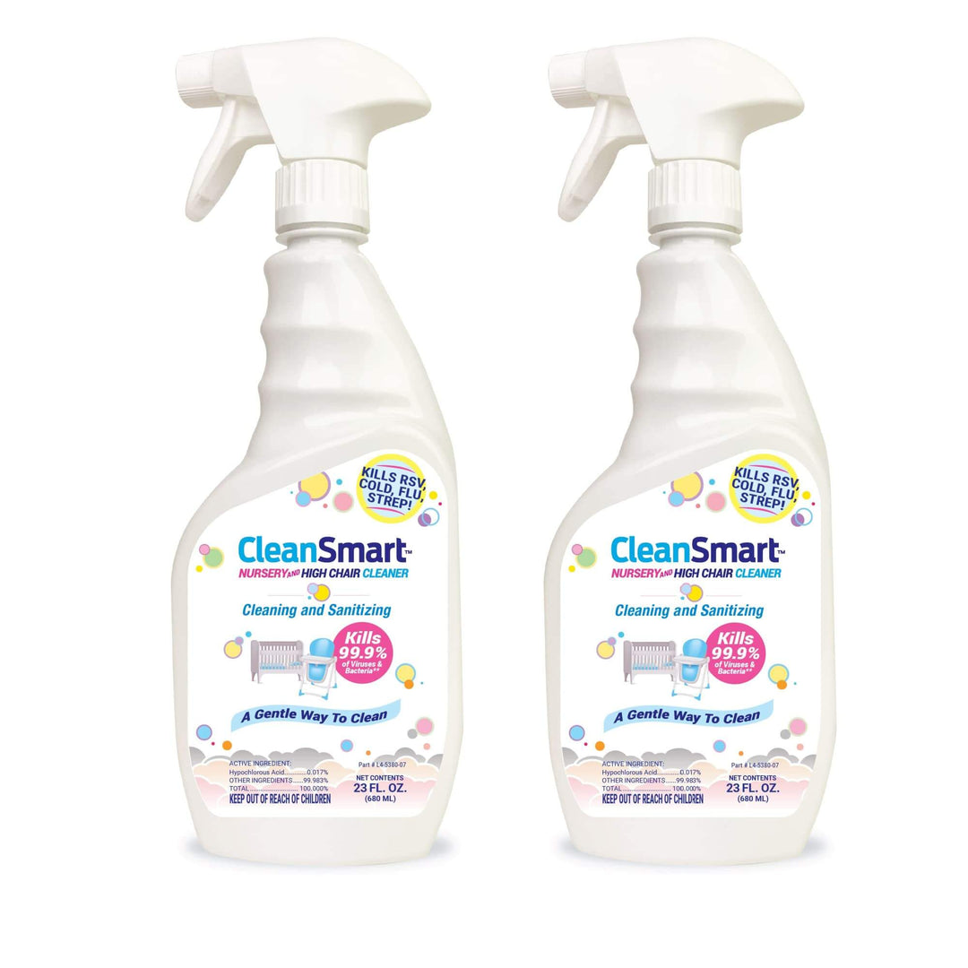 CleanSmart Nursery & High Chair Cleaner, 23 Ounce Bottle (Pack of 2), Hypochlorous Naturally Kills 99.9% of Viruses like RSV & Flu with Zero Residue