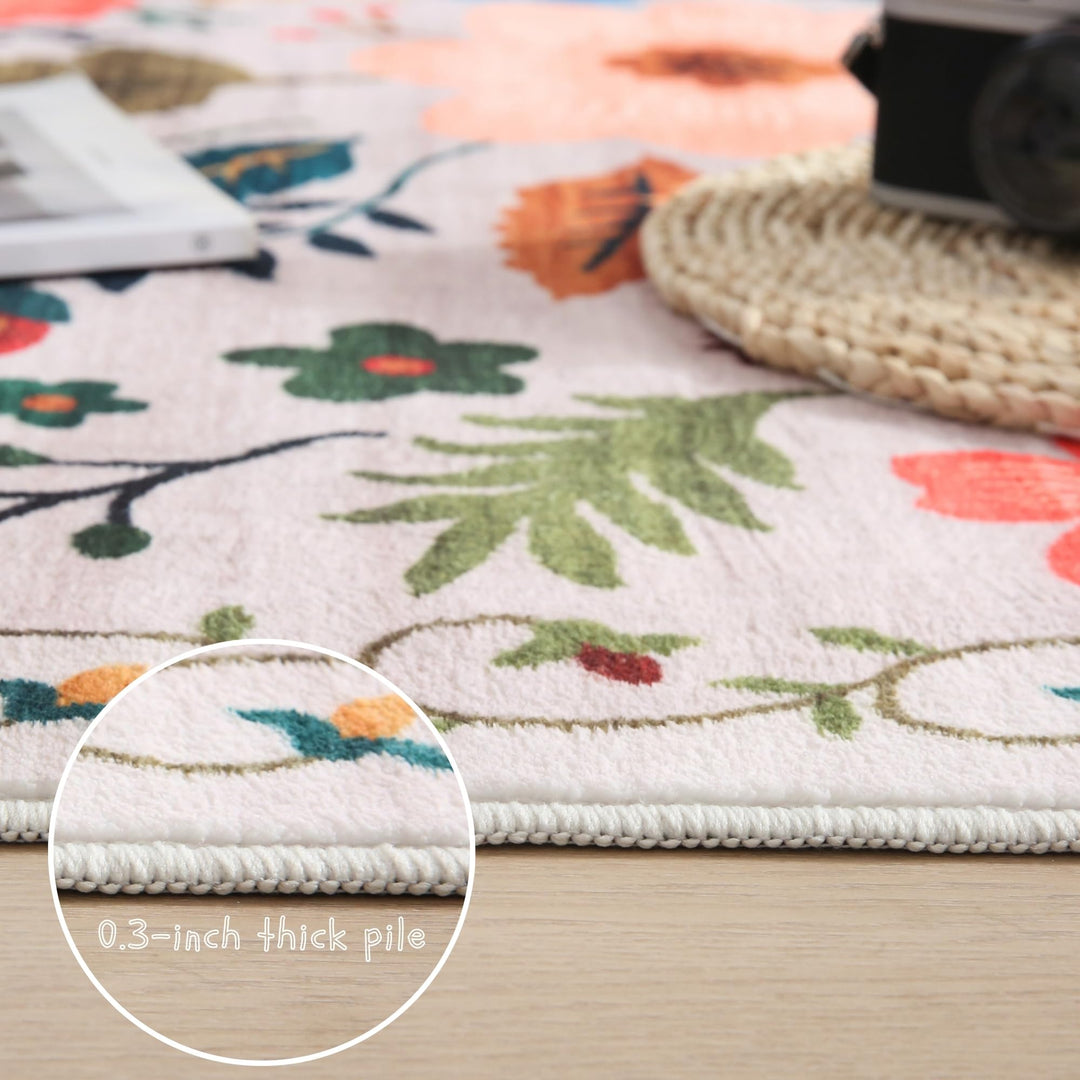 Rugcomf Washable Area Rug 8x10, Distressed Medallion, Beige