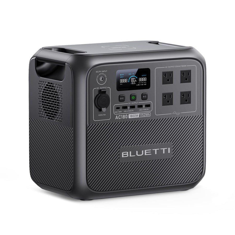 BLUETTI Portable Power Station AC180, 1152Wh LiFePO4 Battery Backup w/ 4 1800W (2700W peak) AC Outlets, 0-80% in 45 Min., Solar Generator for Camping, Off-grid, Power Outage BLUETTI