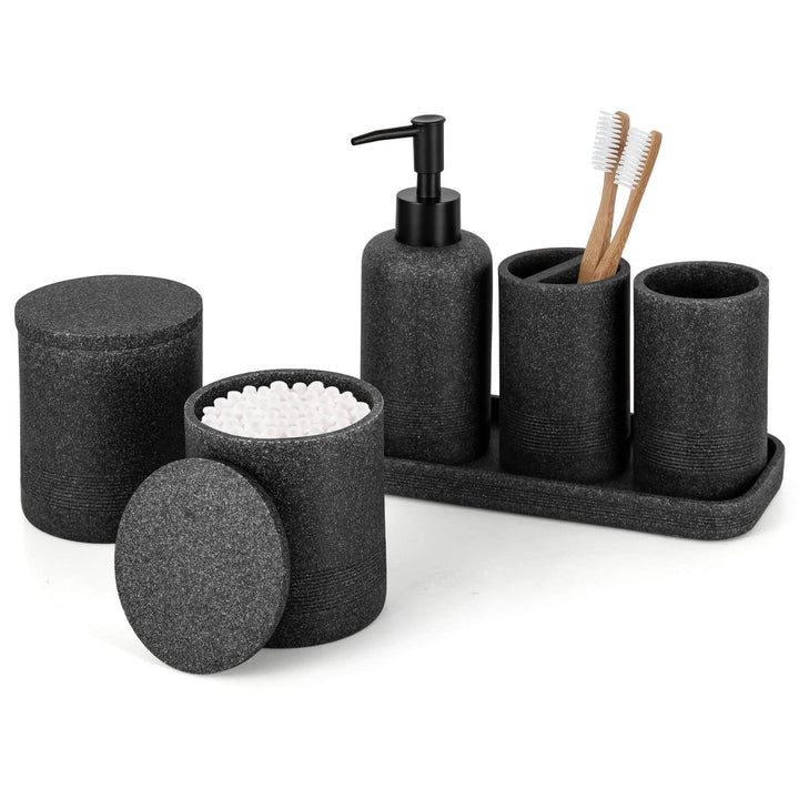 ZCCZ - Black Bathroom Accessories Set 6 Pcs - Toothbrush Holder, Lotion Soap Dispensers, 2 Qtip Holder Dispenser, Vanity Tray, Bathroom Tumbler - Countertop Vanity Organizer - Bathroom Accessory Set zccz