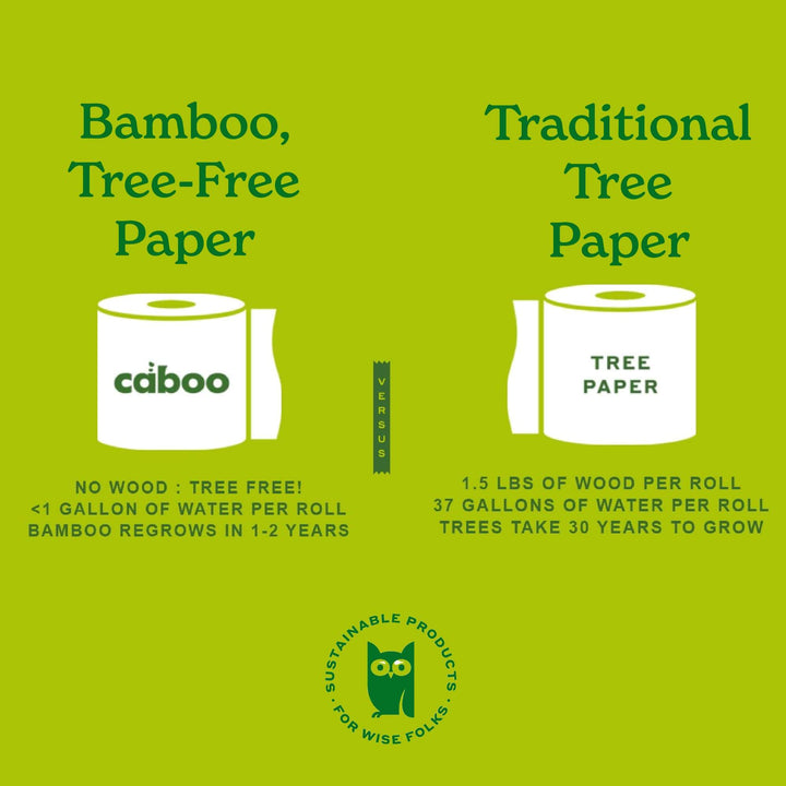 Caboo Tree Free Toilet Paper, Septic Safe Toilet Tissue, Eco Friendly, Chemical Free, Non Toxic, 2 Ply, Pack of 24 Double Rolls, 300 Sheets Per Roll