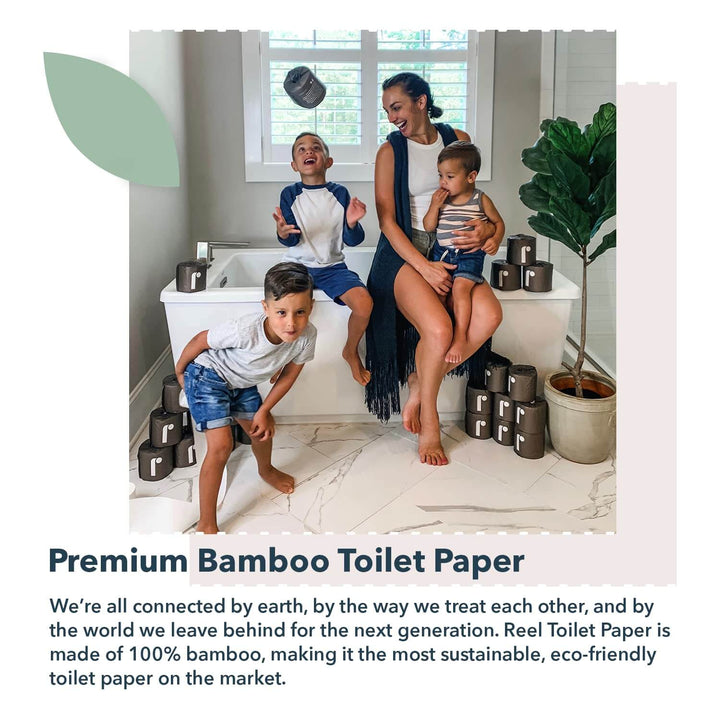 Reel Premium Toilet Paper - 24 Rolls of Toilet Paper - 3-Ply Made From Tree-Free - Zero Plastic Packaging, Septic Safe