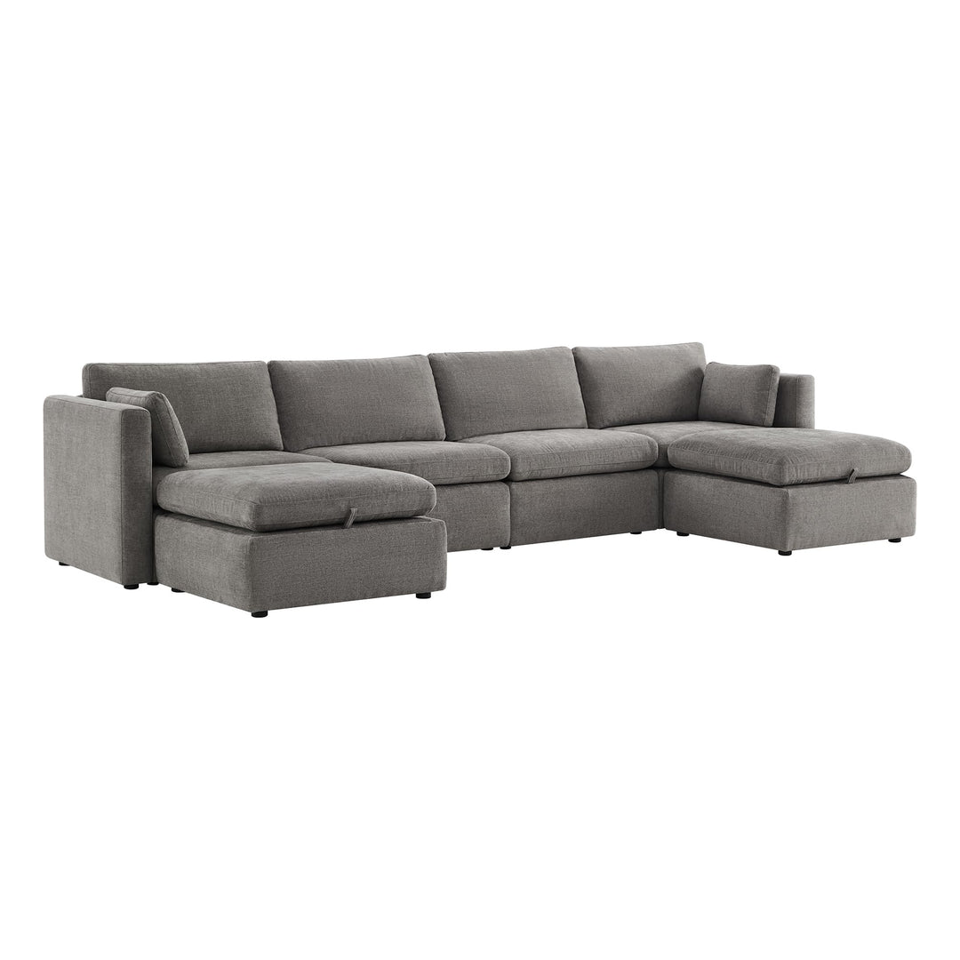 CHITA Oversized Modular Sectional Fabric Sofa Set, Extra Large U Shaped Couch with Reversible Chaise, 146 inch Width, 6 Seat Modular Sofa with Storage Ottamans, Grey 