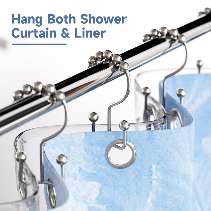 Titanker Shower Curtain Hooks Rings, Rust Resistant Metal Double Glide Shower Hooks Rings for Bathroom Shower Rods Curtains, Set of 12 Hooks - Nickel Titanker