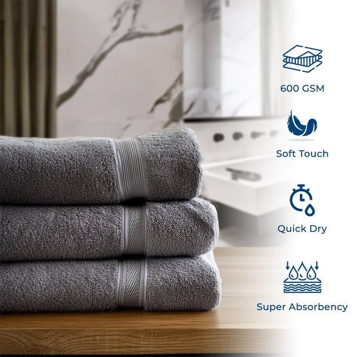 Urban Edge Bath Towels Set of 6 - Turkish Premium Cotton 800 GSM - 2 Bath Towels, 2 Hand Towels, 2 Washcloths - Fluffy and Soft Towel - Lightweight - Ideal for Daily Use, Beaches, Hotels - Dark Grey URBANEDGE