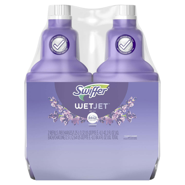 Swiffer WetJet Multi-Purpose Floor Cleaner Solution with Febreze Refill, Hardwood Floor Cleaner, Lavender Scent, 1.25 Liter -42.2 Fl Oz (Pack of 2)