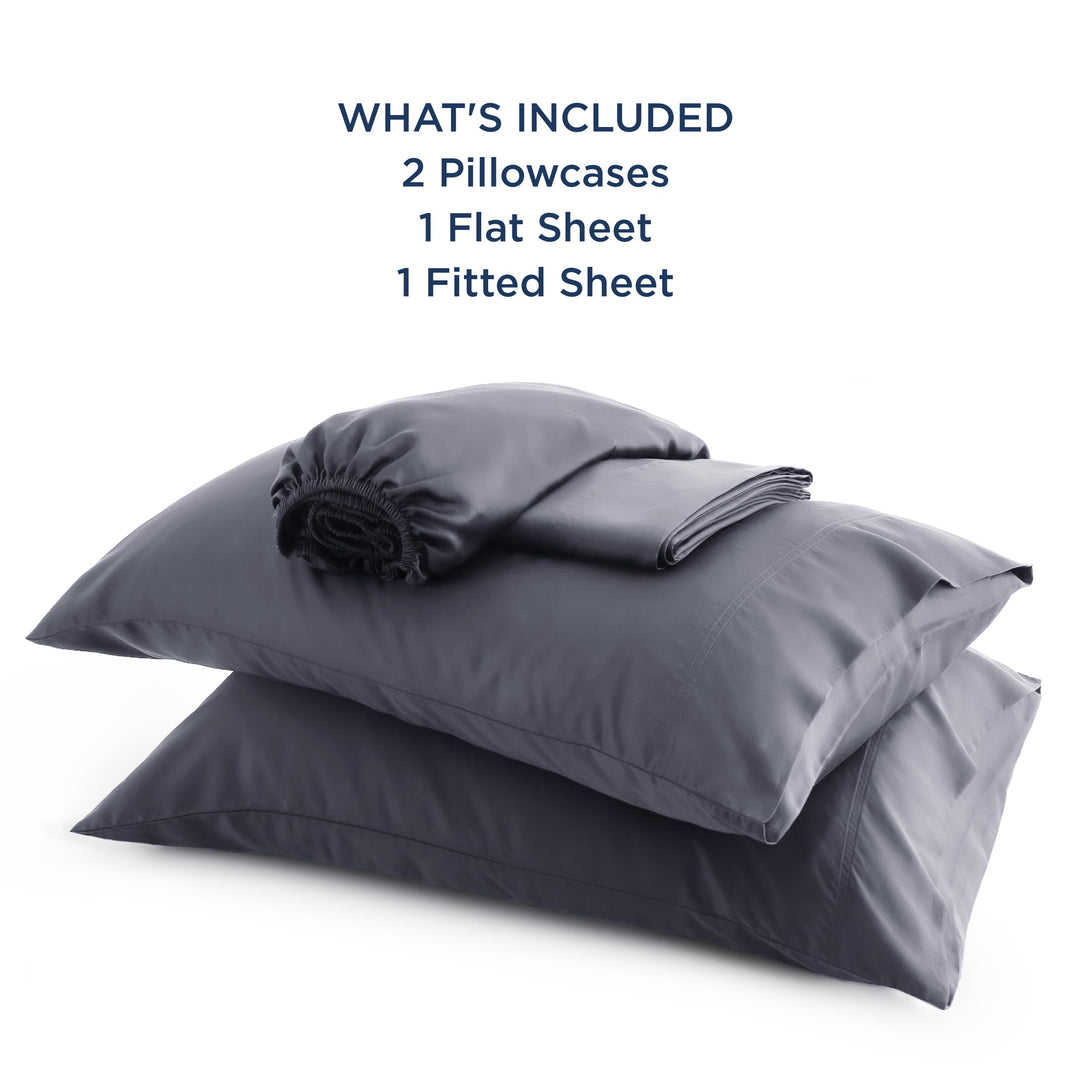 Bedsure Queen Sheet Set, Cooling Sheets for Queen Size Bed Set, Rayon Derived from Bamboo, Breathable & Soft Deep Pocket Up to 16", Hotel Luxury Silky Bedding Sheets & Pillowcases, Dark Grey Bedsure