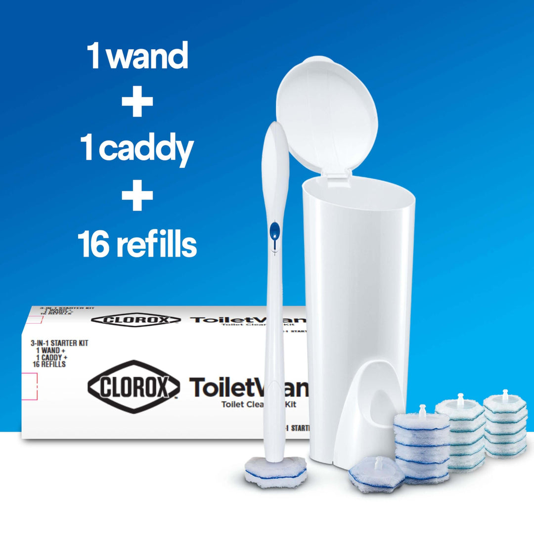 Clorox ToiletWand Toilet Cleaning System, ToiletWand, Storage Caddy & 16 Refills (Pack May Vary)