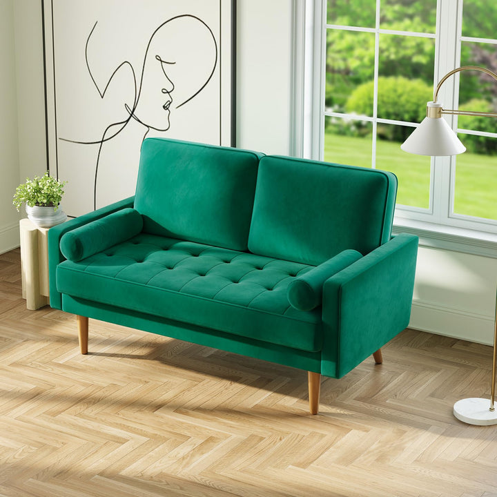 Vesgantti Loveseat Sofa, 58" Green Velvet Couch Small Couch Love Seat Sofa with Tufted Seat, Mid Century Modern Couch for Living Room, Bedroom, Office, Apartment (58 Inch, Green) 