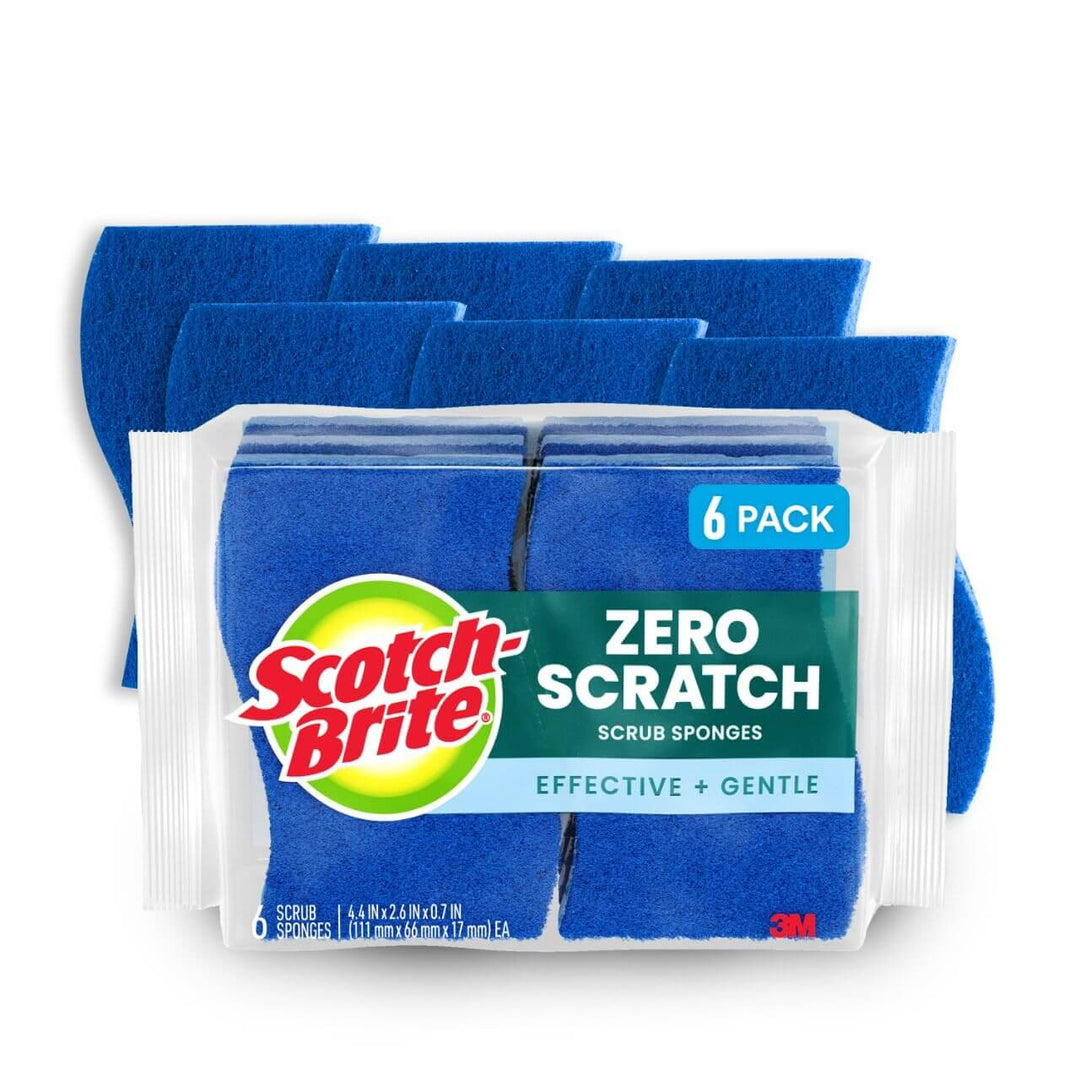 Scotch-Brite Zero Scratch Scrub Sponges, 6 Kitchen Sponges for Washing Dishes and Cleaning the Kitchen and Bath, Non-Scratch Sponge Safe for Non-Stick Cookware