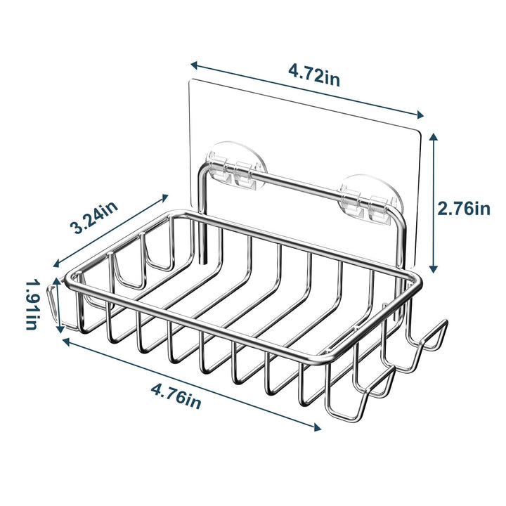 Nieifi Bar Soap Holder for Shower Wall with 4 Hooks, Stainless Steel Adhesive Soap Dish for Bathroom, Silver Nieifi