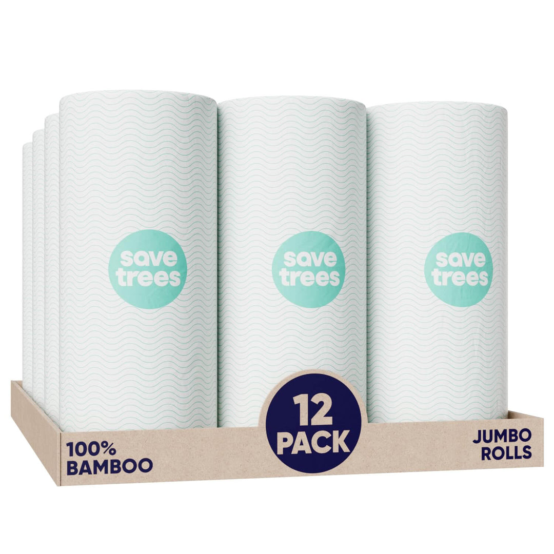 Save Trees Bamboo Paper Towels 12pk - 1800 Sheets Bleached Paper Towel Rolls Ultra Absorbent & Durable Eco-Friendly Paper Towels - FSC-Certified, Chlorine-Free Bamboo Paper Towels