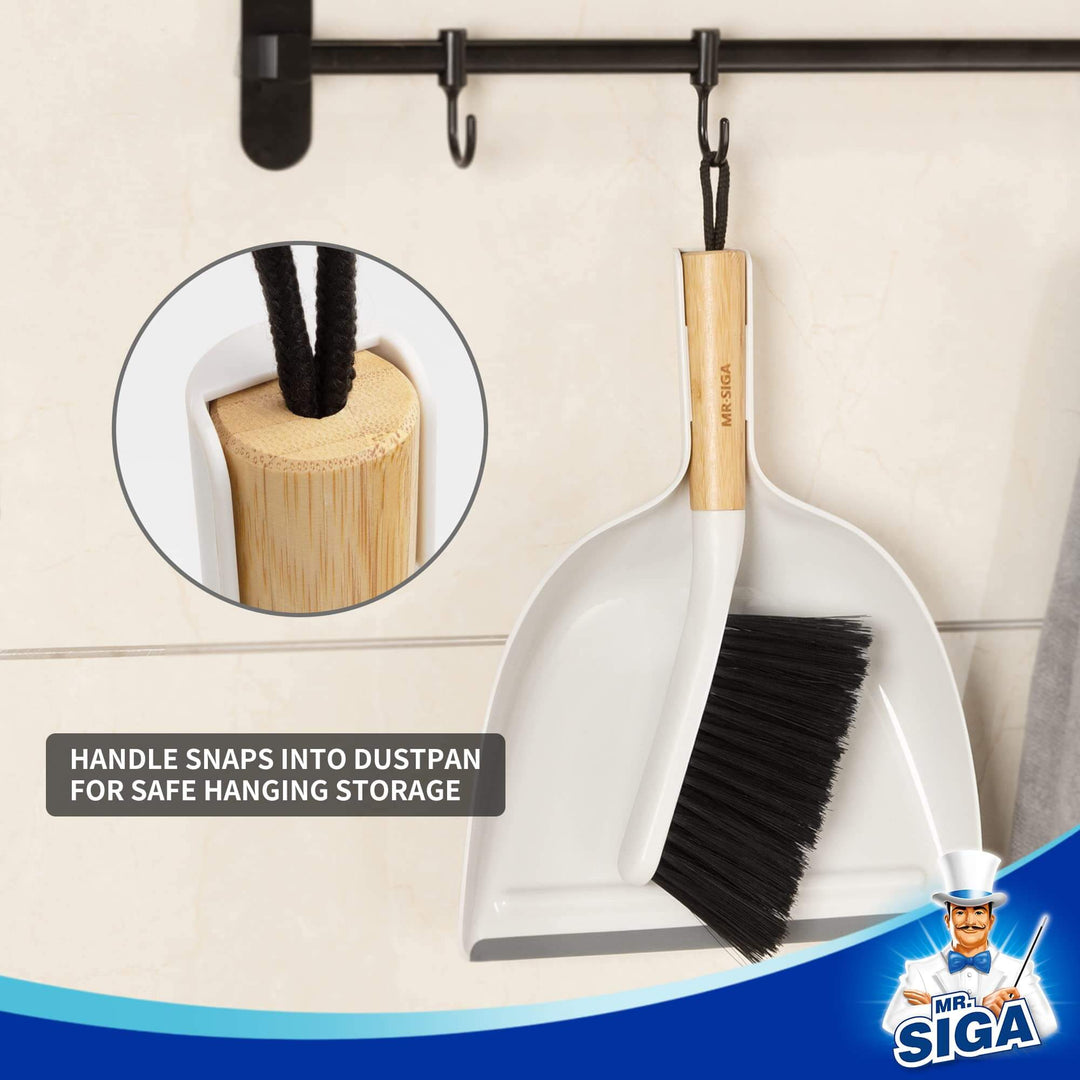 MR.SIGA Dustpan and Brush Set, Portable Cleaning Brush and Dustpan Combo with Bamboo Handle, 1 Set