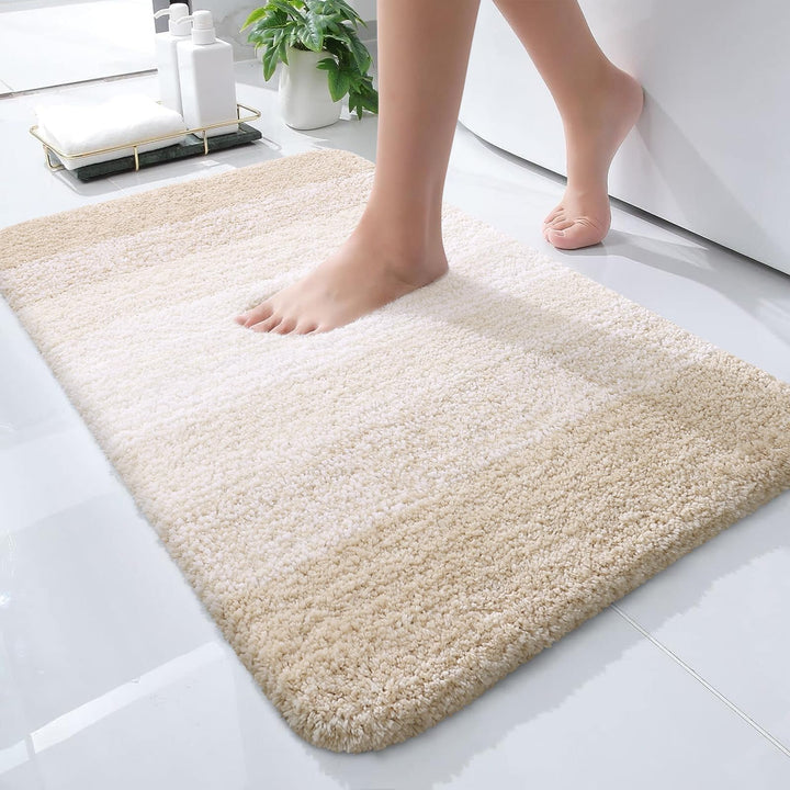 OLANLY Bathroom Rug Mat 24x16, Extra Soft and Absorbent Microfiber Bath Rugs, Non-Slip Plush Shaggy Bath Carpet, Machine Wash Dry, Bath Mats for Bathroom Floor, Tub and Shower, Light Beige OLANLY