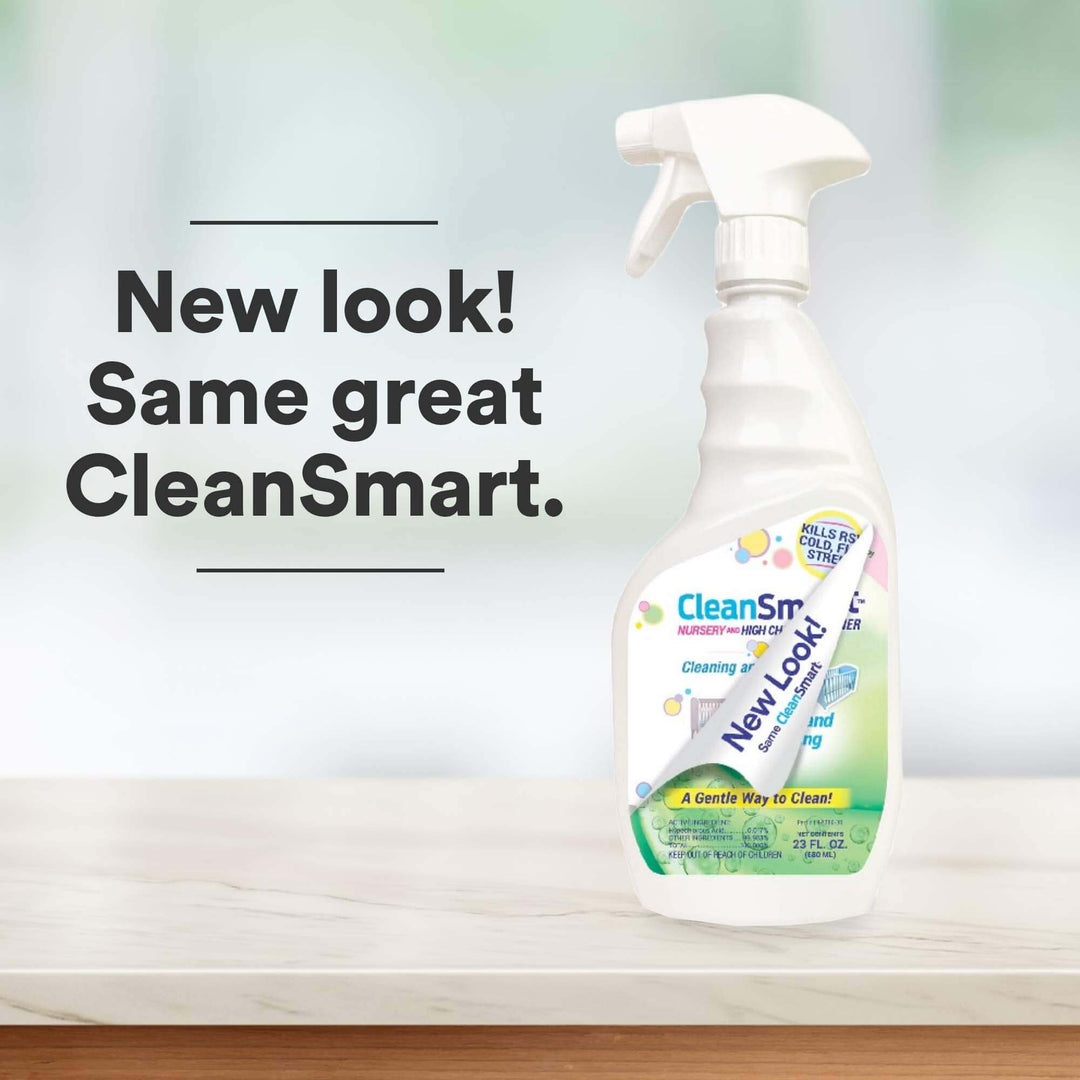 CleanSmart Nursery & High Chair Cleaner, 23 Ounce Bottle (Pack of 2), Hypochlorous Naturally Kills 99.9% of Viruses like RSV & Flu with Zero Residue