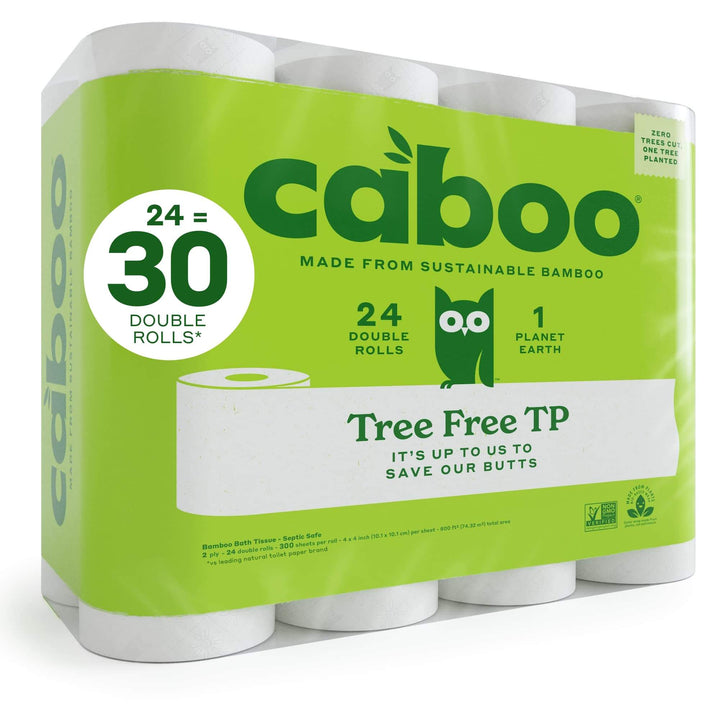 Caboo Tree Free Toilet Paper, Septic Safe Toilet Tissue, Eco Friendly, Chemical Free, Non Toxic, 2 Ply, Pack of 24 Double Rolls, 300 Sheets Per Roll