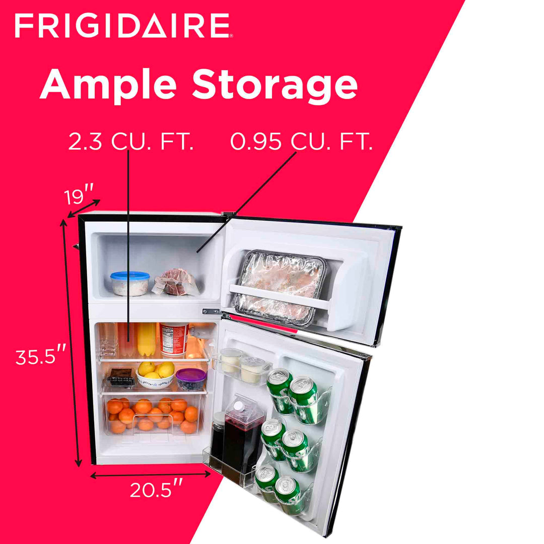 Frigidaire Retro Compact Fridge Freezer Combo, 3.1 cu. ft. Capacity, Small Top Freezer Refrigerator, Mini Fridge with Built-in Bottle Opener – 19”"D x 20.5"W x 33.5"H (Black) 