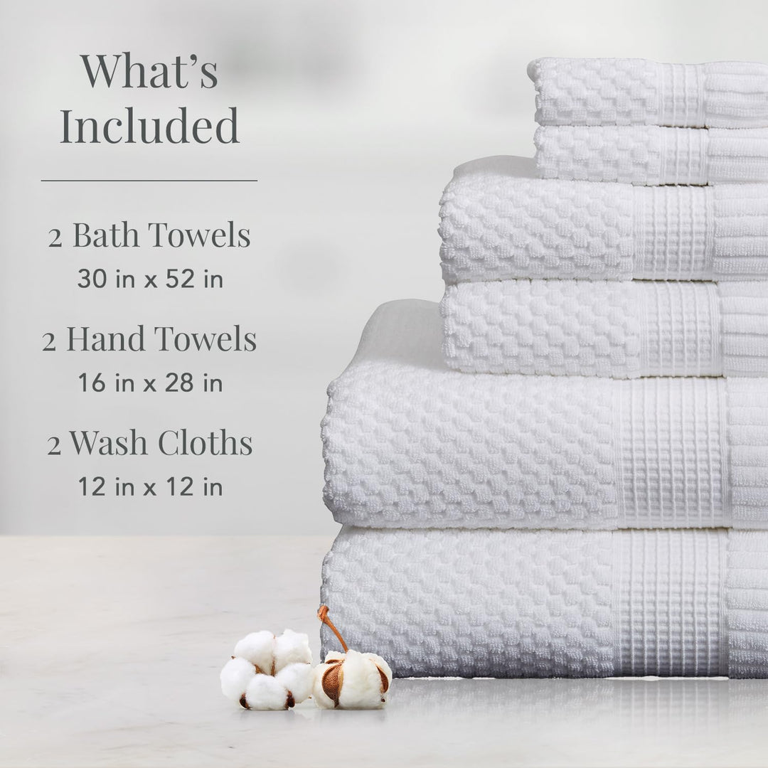 NY Loft 100% Cotton Towel Set 6 Piece Set | Super Soft & Absorbent Quick-Dry 2 Bath Towels 2 Hand Towels & 2 Washcloths |Textured and Durable Cotton | Trinity Collection (6 Piece Set, Bright White) NY Loft