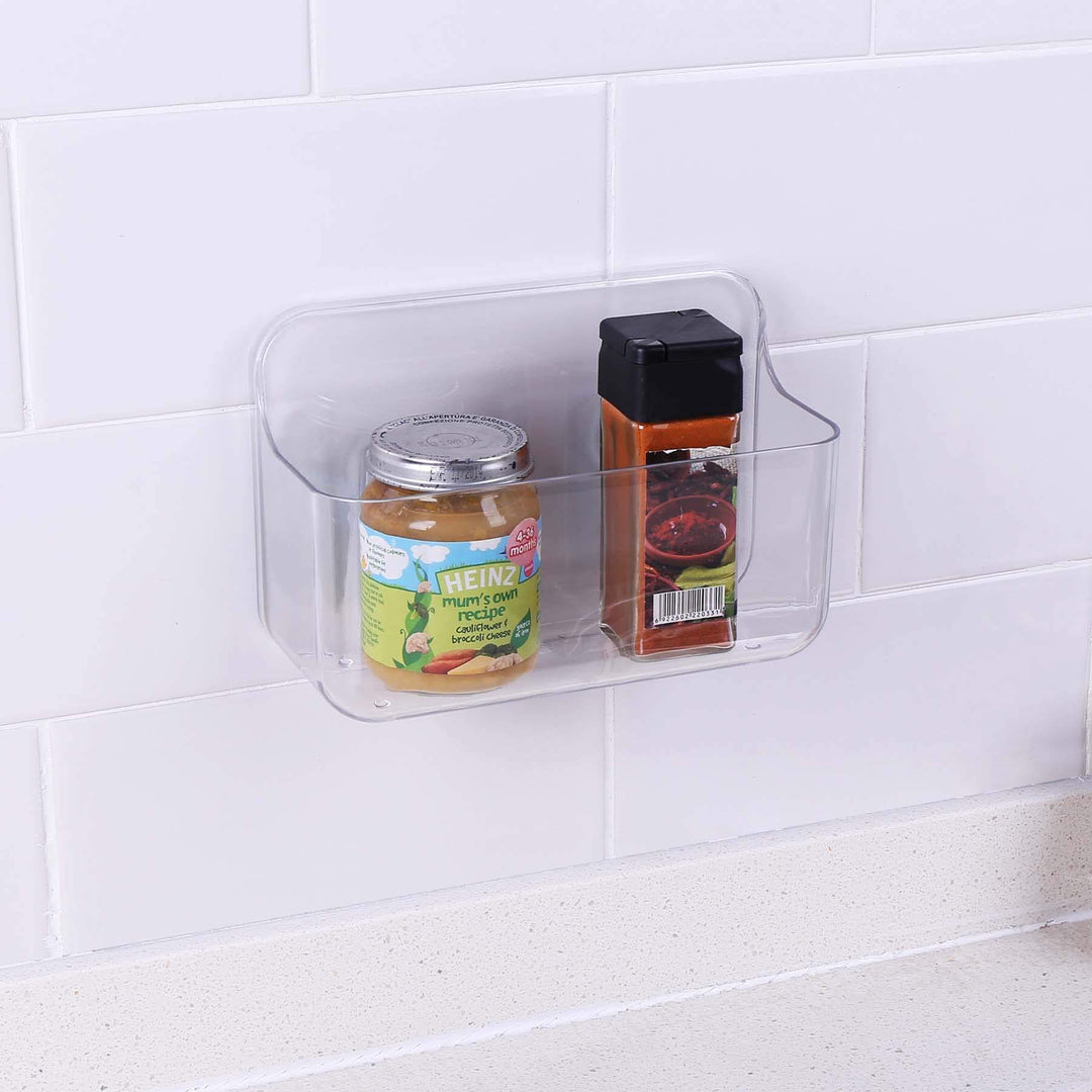 COLINCH Adhesive Wall Mounted Small Storage Organizer Box without Drilling for Bathroom, Pantry, Kitchen, Laundry, Utility Room, Inside of Cabinet Door - Clear COLINCH