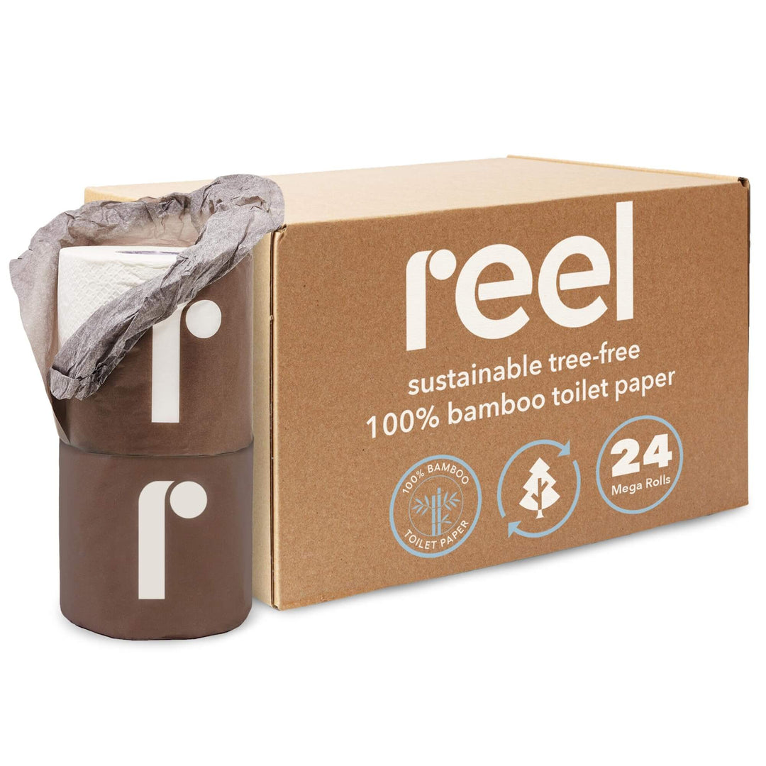 Reel Premium Toilet Paper - 24 Rolls of Toilet Paper - 3-Ply Made From Tree-Free - Zero Plastic Packaging, Septic Safe