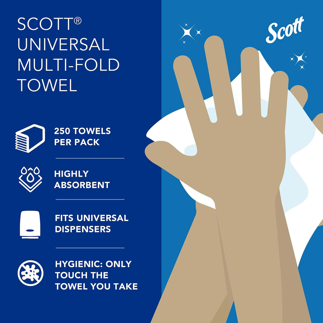 Scott® Professional Multifold Paper Towels, Bulk (01840), with Absorbency Pockets, 9.2" x 9.4" sheets, White, Compact Case for Easy Storage (250 Sheets/Pack, 16 Packs/Case, 4,000 Sheets/Case)