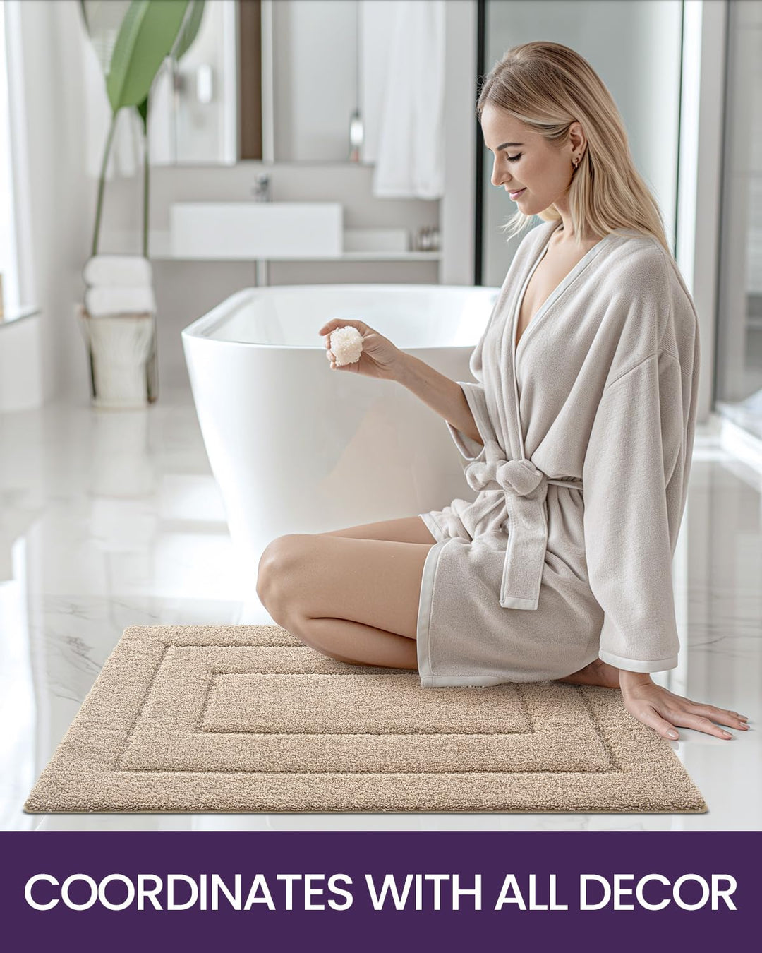 DEXI Bathroom Rug Mat, Extra Soft Absorbent Premium Bath Rug, Non-Slip Comfortable Bath Mat, Carpet for Tub, Shower, Bath Room, Machine Washable, 16"x24", Beige DEXI