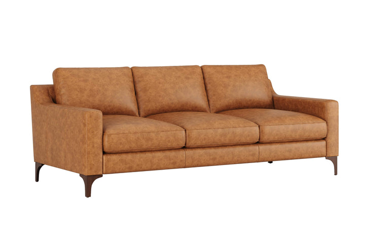 Valencia Hannah Leather Couch 86" | Top Grain Nappa 11000 Leather 3 Seater, Solid Wood Frame, Plush Cushioning with Down Feather Filling, Saddle Tan 